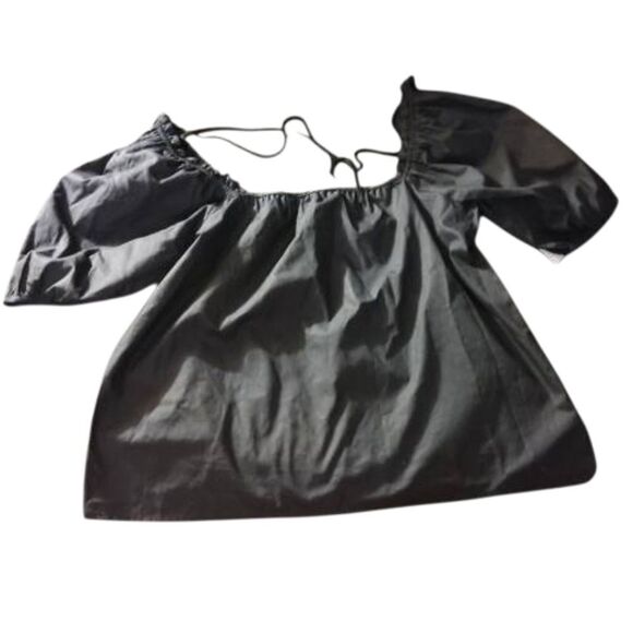 Nine West Black Puff Sleeve Blouse with Tie Front - Picture 1 of 4
